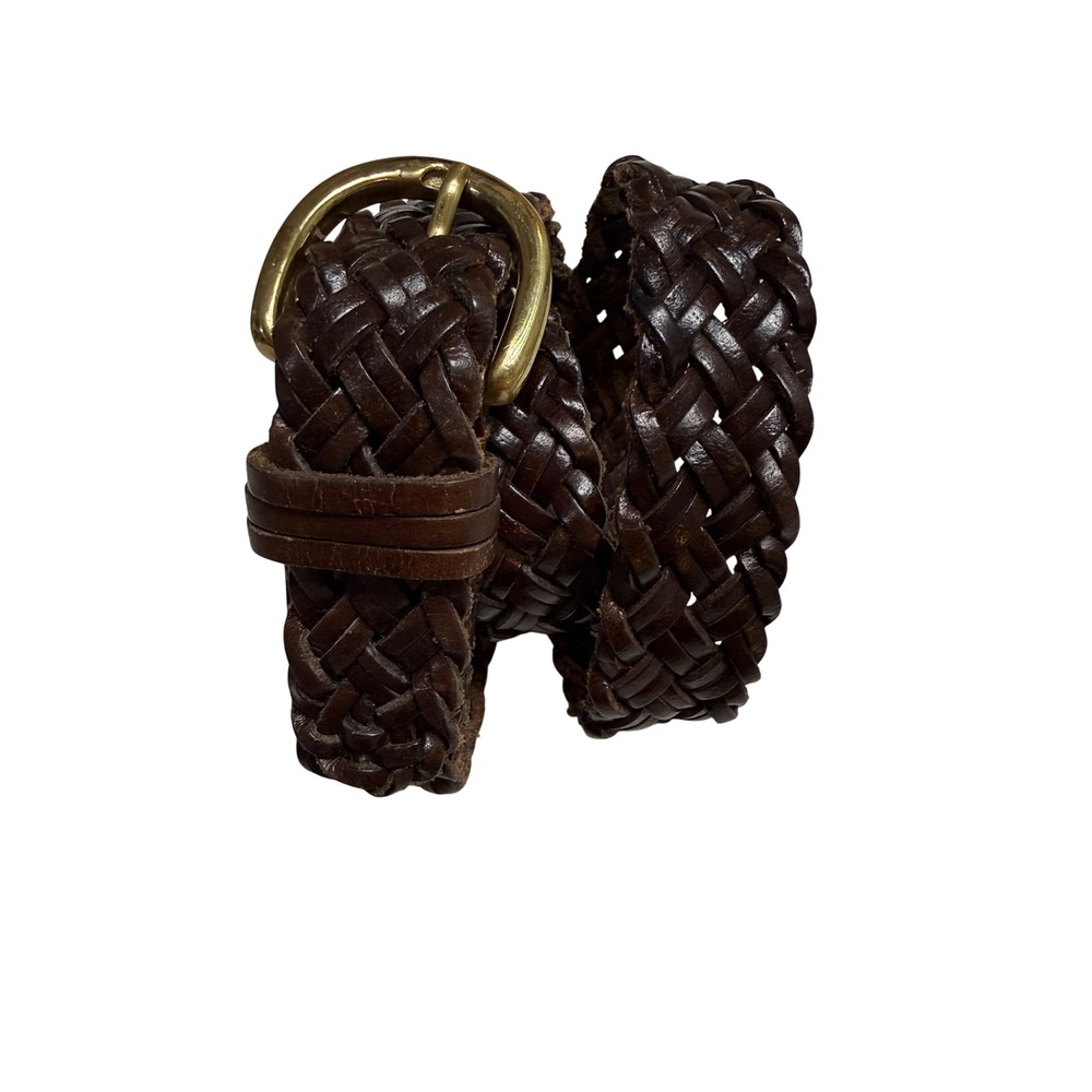 Donna Katz Braided Belt Dark Brown EUC Genuine Leather Brass Buckle Size S 34"